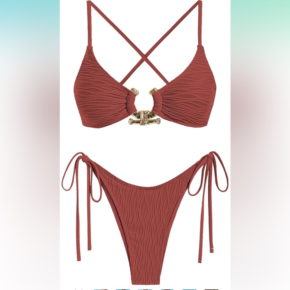 Zaful Terracotta Bikini Set with Gold Accents